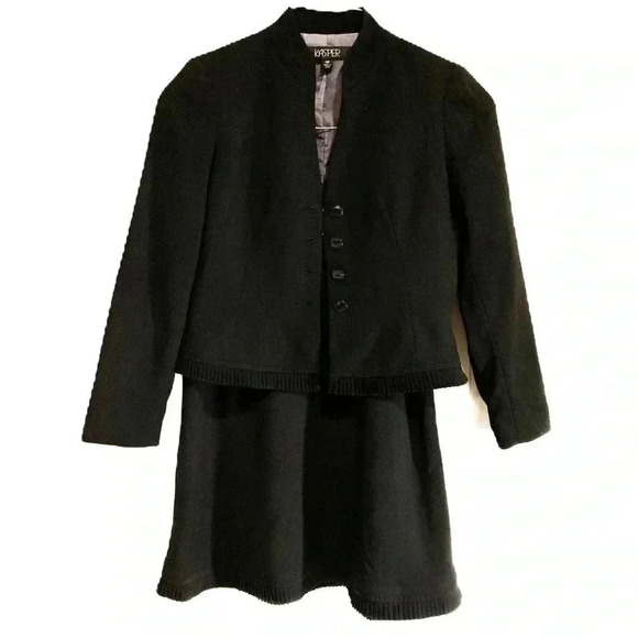 Kasper Pants - Kasper Women’s Suit Blazer Jacket and Skirt Sz.4p Black w/ Pleats